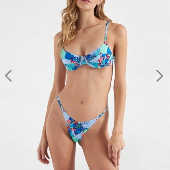 NWT OneOne Swimwear Bikini Set Flutter Fancy Blue Butterfly Lupita Alli New - Picture 1 of 2